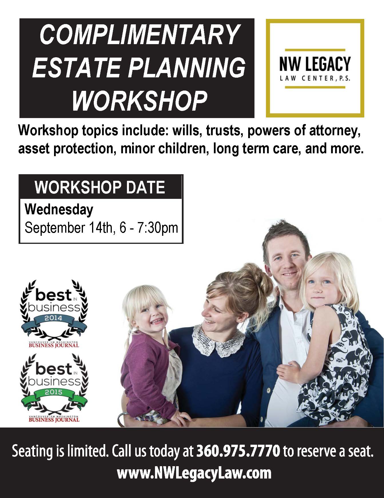 Complimentary estate planning workshop promotional flier